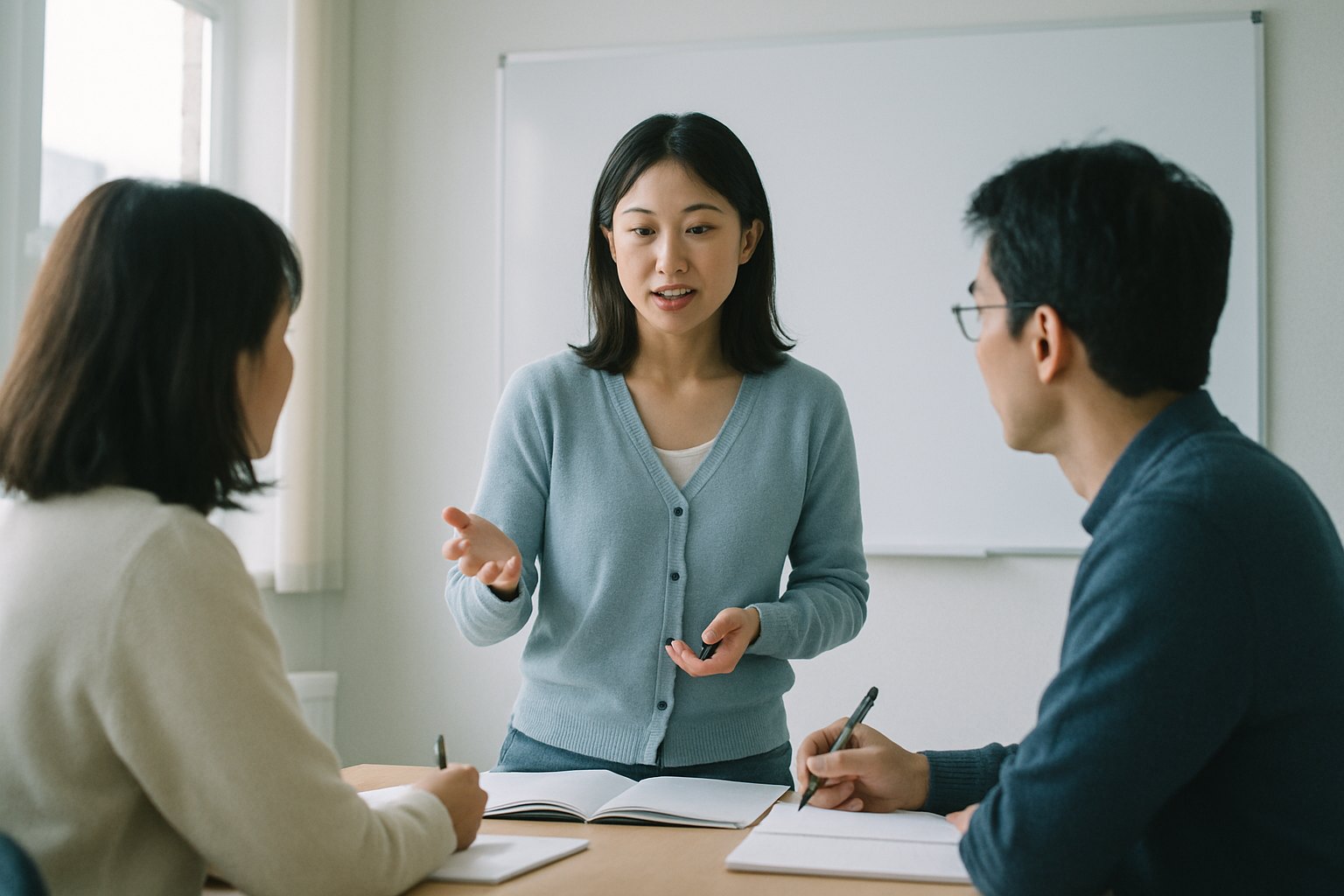 Consulente educativo che discute le esigenze del corso con lo studente
